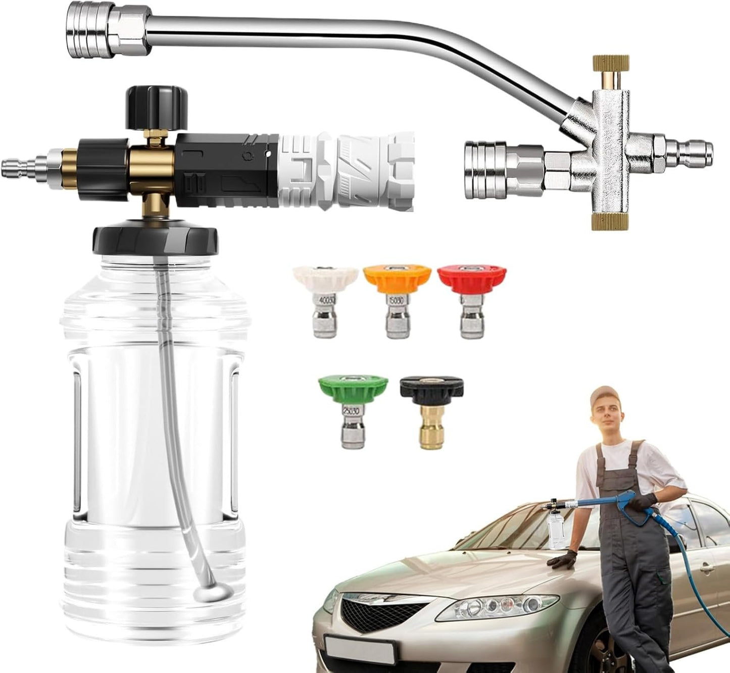Car Soap Sprayer, Spray Nozzle Pressure Attachment Kit, Adjustable and Multi-Purpose Modes for Truck, Outdoor, Lawn, House, Car Wash, Detailing, Tire Cleaning, 7.48 x 5.91 inches