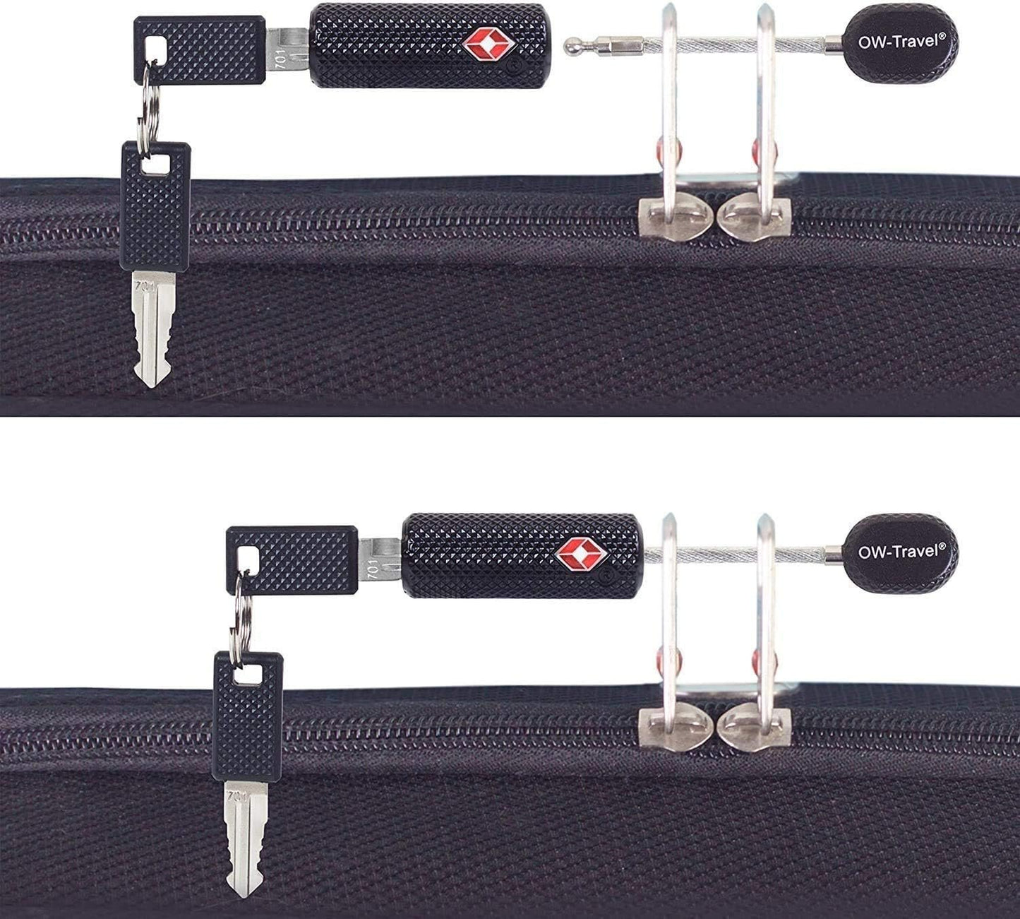 OW-Travel TSA Approved Luggage Locks - 4 Pack Black Barrel Padlock Key - Heavy Duty Zinc Alloy - Suitcase, Zipper, Bag, Case, Backpack, Locker, Tool Box, Outdoor