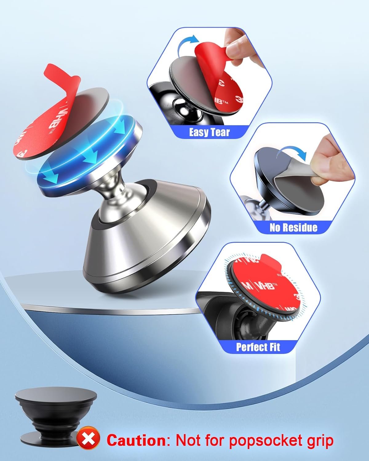 6Pcs Double Sided Adhesive Tape Replacement for Dashboard Car Magnetic Mount, 25mm(0.98in) Round Heat Resistant 3M Sticky Pad for Phone Ring Holder, Mini Dash Cam, Super Self Adhesive Mounting Sticker