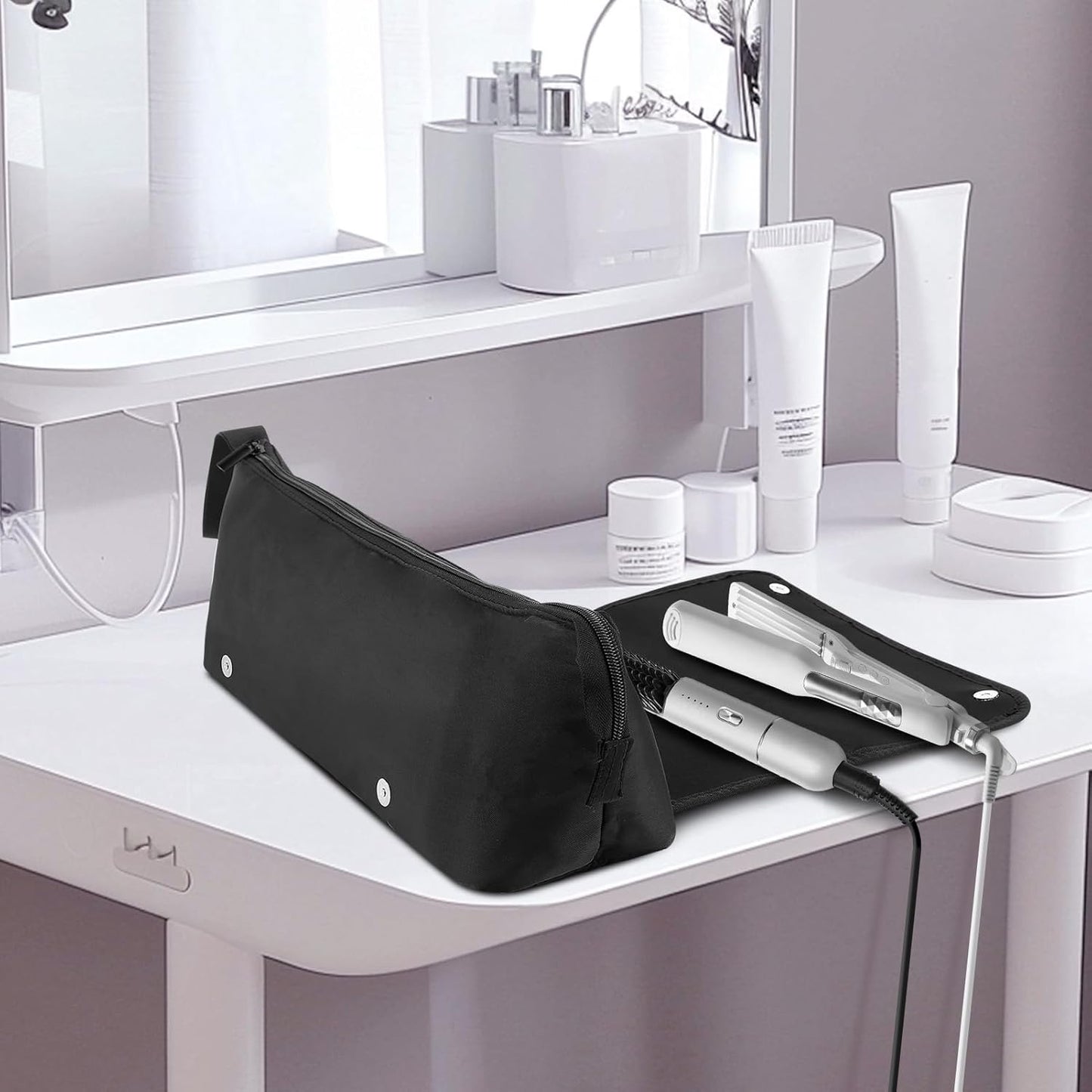 Large Travel Bag for Hot Hair Tools Heat Resistant Curling Iron Hair Straightener 2 in 1 Hair Tool Bag Travel Organizer