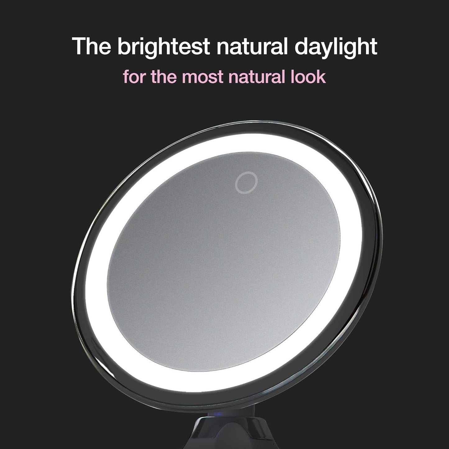 Fancii 10X Magnifying Makeup Mirror with True Natural Light and Locking Suction - 8 inch Large Lighted Travel Vanity Mirror, Dimmable Daylight LEDs, Battery and USB Operated - Luna (Silver)
