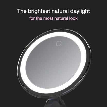 Fancii 10X Magnifying Makeup Mirror with True Natural Light and Locking Suction - 8 inch Large Lighted Travel Vanity Mirror, Dimmable Daylight LEDs, Battery and USB Operated - Luna (Silver)