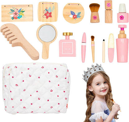 Wood Beauty Hair Salon & Makeup, Pretend Play Dress-Up Kit, Safe Educational Makeup and Hair Toy Set for Boys and Girls, Child-Friendly Design, Crafted from Smooth, Harmless Materials