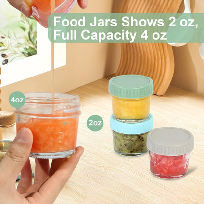 6 Pack Glass Baby Food Storage Containers - 4 Oz Glass Jars with Lids Microwave Dishwasher Freezer Safe 100% Leak Proof BPA Free Reusable Baby Snack Containers