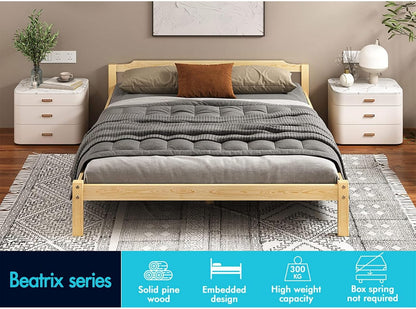 ALFORDSON Queen Bed Frame Wooden Bed Base with Solid Wood Pine Timber Slats, Oak Bed Foundation Mattress Base Platform with Storage Space, Beatrix Series Bedroom Furniture