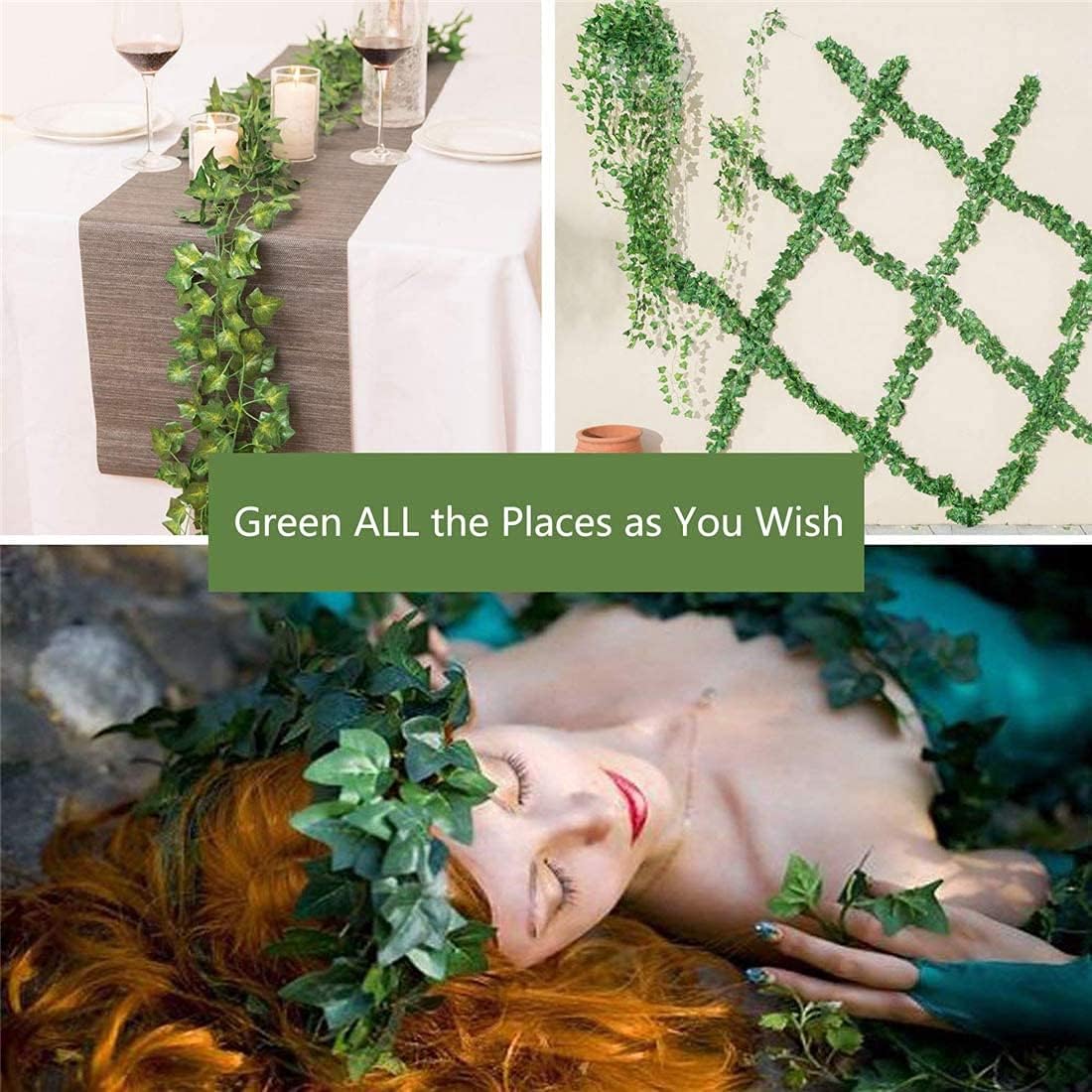 84 FT Artificial Ivy 12 Pack Ivy Vine Garland Ivy Leaves Greenery Garlands Clip Hanging Fake Leaf Plants Faux Green Flowers Decor Home Kitchen Garden Office Wedding Wall