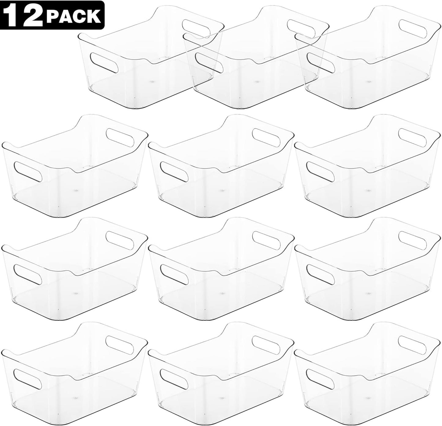 12 Pack Plastic Storage Bins, Multi-Use Organizer Bins, Pantry Organizer, Clear Storage Containers, Bins for Home & Kitchen