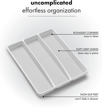Madesmart Classic 3-Compartment Plastic Utensil Tray for Drawers, Multipurpose Storage Tray Drawer Organizer, White