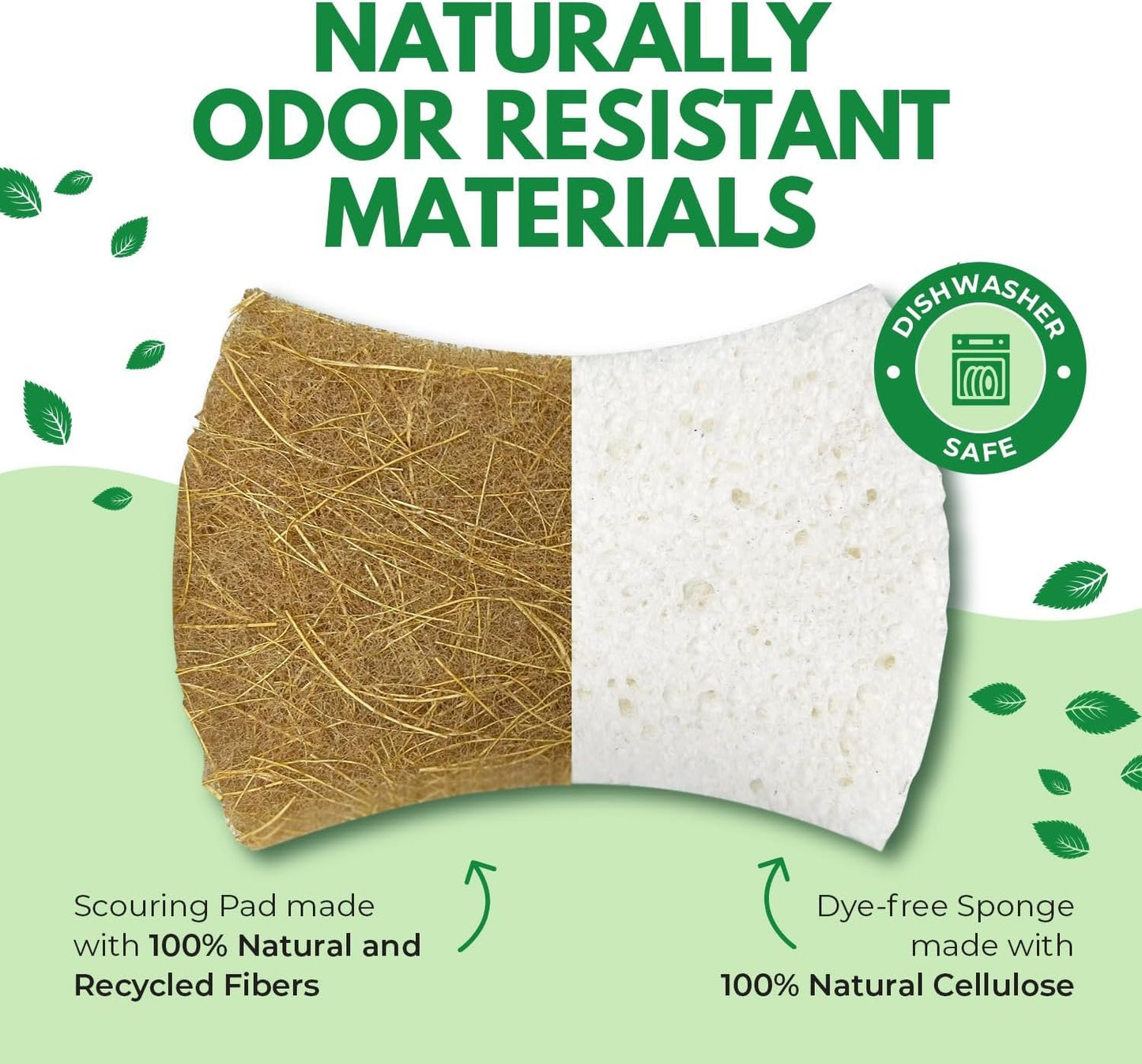AIRNEX 12 Pack Biodegradable Natural Kitchen Sponges - Non Scratch Cellulose and Coconut Dish Sponges - Eco Friendly Sponges for Dishes with Dish Scrubber - Odourless Dual Sided Multipurpose Sponges