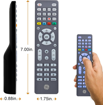 GE Backlit Universal Remote Control for Samsung, Vizio, LG, Sony, Sharp, Roku, Apple TV, RCA, Panasonic, Smart TV, Streaming Players, Blu-Ray, DVD, Simple Setup, 4-Device, Graphite, 48848