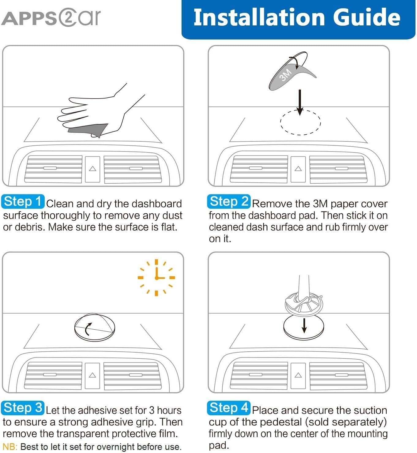APPS2Car 3 Pack Dashboard Pad Mounting Disk for Suction Cup Phone Mount & Tom Tom Garmin GPS Suction Mount Sat Nav Dash Cam Holder Stick On Universal Dash Mount Pad w/3M Adhesive 70mm Diameter 3 Pcs