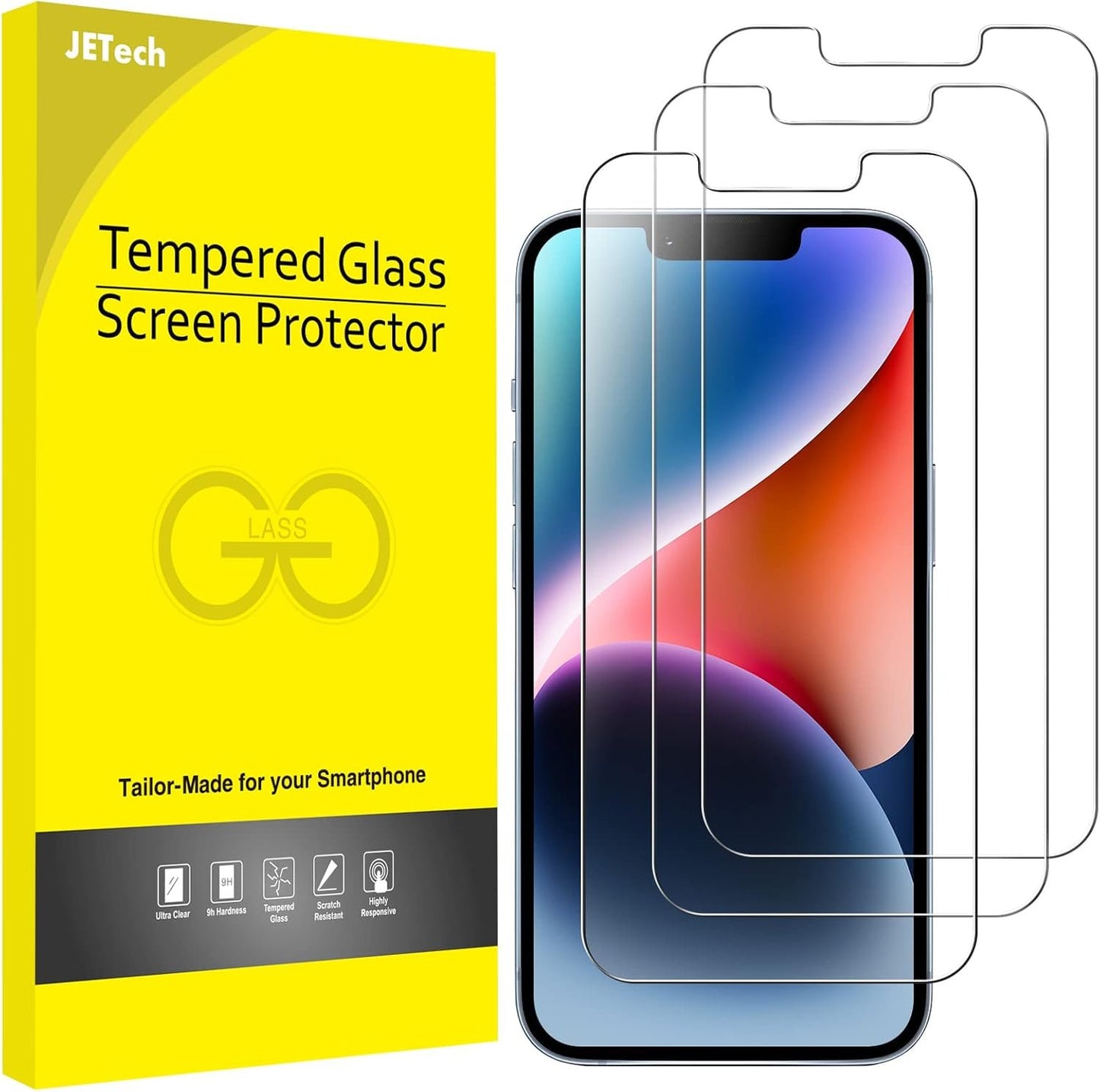 JETech Screen Protector for iPhone 16e 2025, iPhone 14 6.1-Inch, Tempered Glass Film, 3-Pack