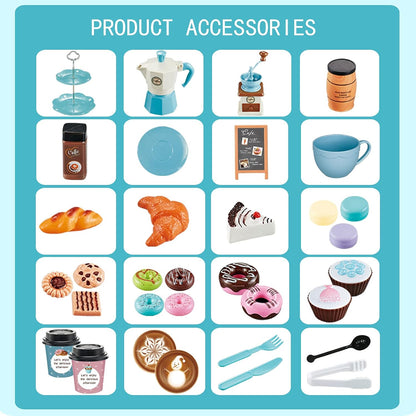 CYZAM Tea Party Set Pretend Play Food Playset Accessories, Coffee Pot Dessert Play Kitchen Set Toy for 3 4 5 6 7 8 Years Old Kids Boys Girls