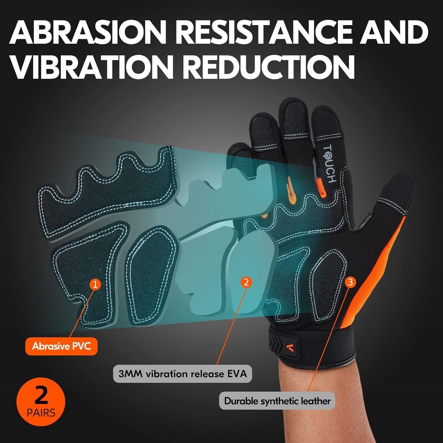 Vgo High Dexterity Heavy Duty Mechanic Glove,Anti-Vibration,Anti-Abrasion,Touchscreen,Rigger Glove(SL8849)