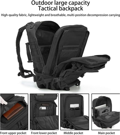 Lizbin Military Tactical Backpack, Military Backpack 45L Tactical Rucksack, Travel Backpack, Large Capacity Survival Backpack Assault Pack for Outdoor Sports Hiking Camping Mountaineering (Black)