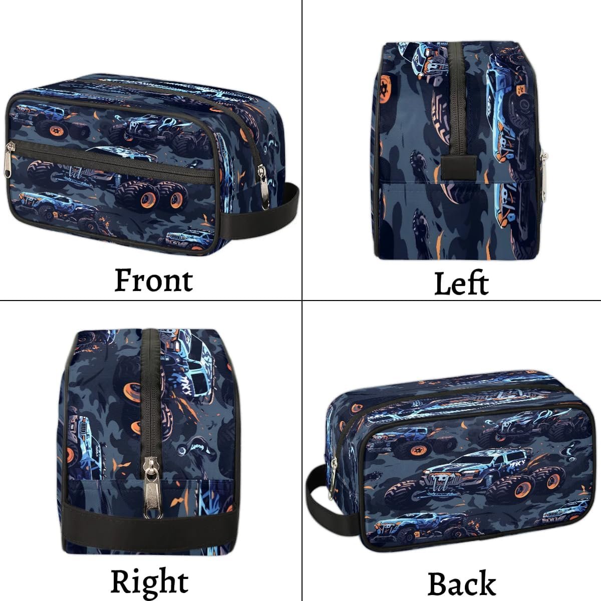 Monster Truck Car Hanging Toiletry Bag,Travel Hygiene Kits for Boys Mens,Waterproof Makeup Carry-on Bags,Cosmetic Bag,TSA Approved Shave Dopp Kit for Toiletries Shower Bathroom Accessories Gifts,