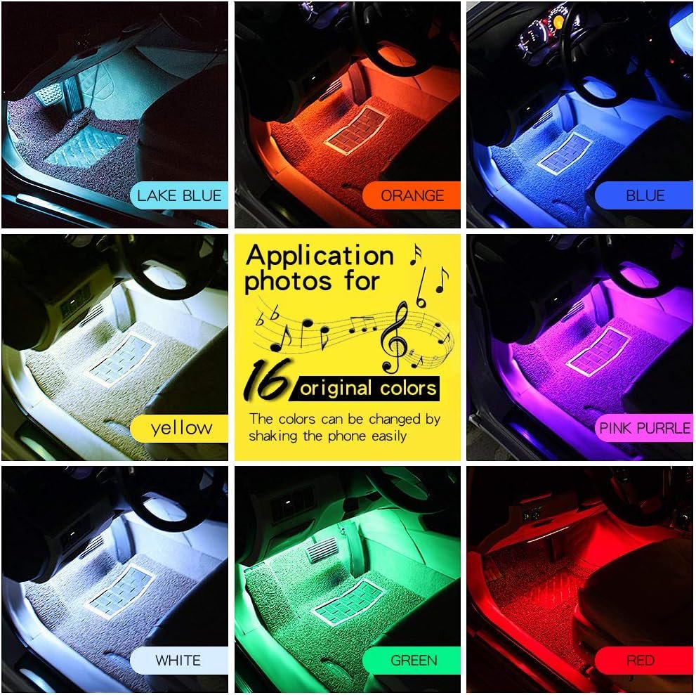 LETRADE Car Interior Lighting, 4 in 1 Waterproof LED Car Accessories RGB LED Strip Car Decoration with Music Sound Activated and Remote Controlled, Perfect Gifts (RGB)