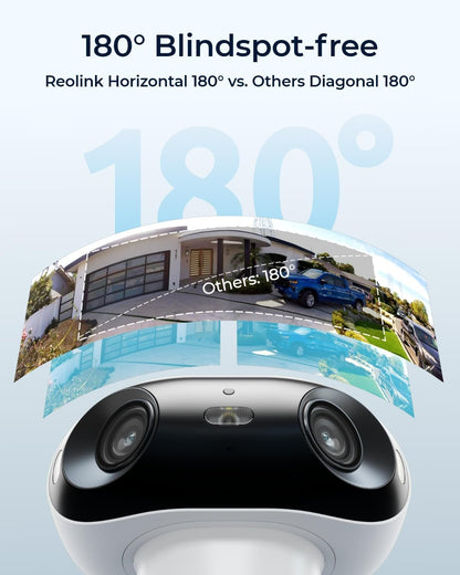 REOLINK 4K Solar Security Cameras Wireless Outdoor, 180Â° Blindspot-Free View, Spotlight Color Night Vision, Dual-Band Wi-Fi 6, Smart AI Detection, No Extra Fee, Argus 4 Pro+Solar Panel (ColorX Series)