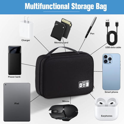 Spardar Cable Organizer, Electronic Organizer Case Universal Travel Bag Electronics Accessories Cases for Cables, Chargers, Earphones, Mouse, Power Bank, SD Card (Black)