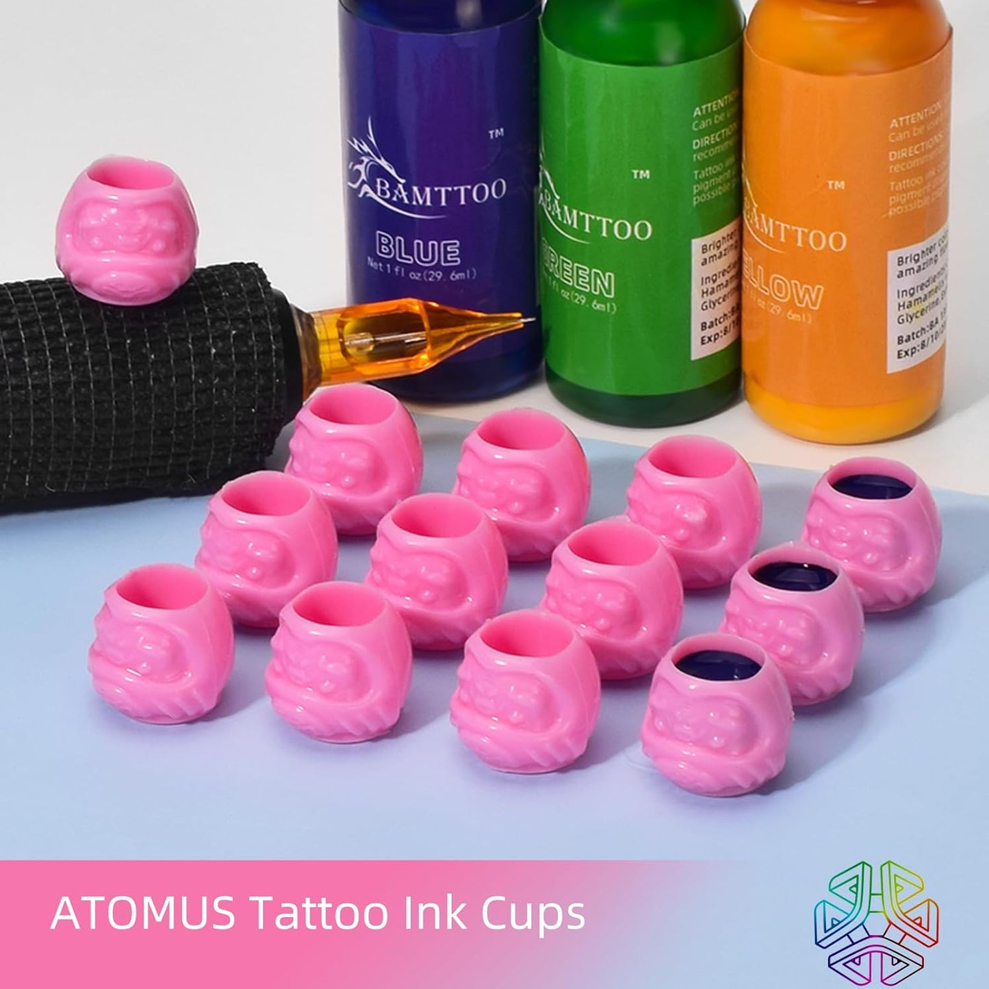 ATOMUS 200 Pieces Pink Disposable Tattoo Ink Cups Pigment Caps Tattoo Permanent Makeup Container Cap for Holding Tattoo Ink Accessories