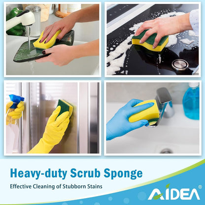 AIDEA Heavy Duty Scrub Sponge-24Count, Cleaning Scrub Sponge, Stink-Free Sponge, Effortless Cleaning Eco Scrub Pads for Dishes,Pots,Pans All at Once