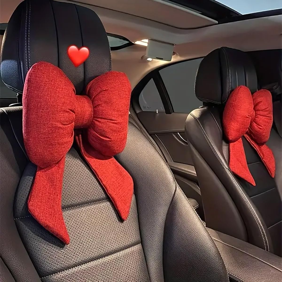 AIMALL Car Headrest Neck Pillow, Stylish Bow Design, Soft Cotton and Linen Fabric, Comfort Support for Head and Neck, Universal Fit, Black, Red or Pink, 11 x 8.6 Inches