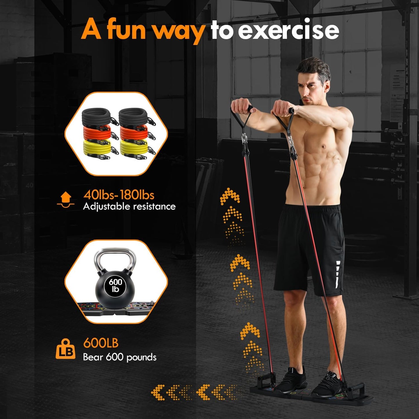 Push Up Board,Home Gym,Portable Exercise Equipment,Pilates Bar & 20 Fitness Accessories with Resistance Bands & Ab Roller Wheel,Full Body Workout at Home
