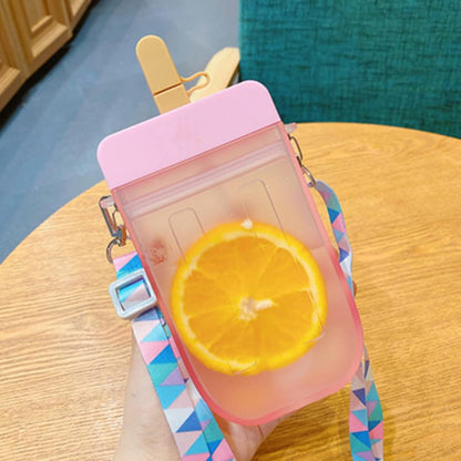 Water Bottles, Popsicle Water Bottle with Straw Cute Ice Cream Drink Bottle Leakproof Plastic juices Drinking Cup 300ml