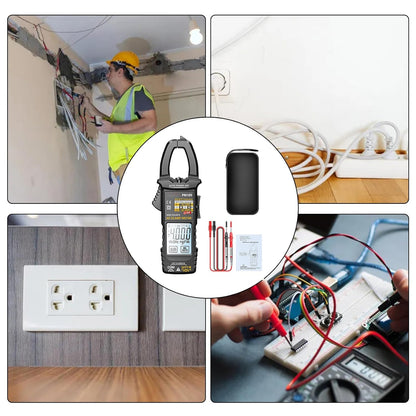 Clamp Multimeter 4000 Count Digital Multimeter with Case, LCD Backlight Display, Safety Protection, Automatic Range Detection, Professional Automotive Tool for Accurate Measurements and Diagnostics