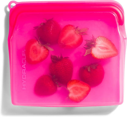 6 PACK - Hydra Cup Reusable Food Storage Silicone Bags, 30 ounces, Press to Lock, Stash Snacks & Meal Prep, Sandwich Size, Microwave, Oven, & Freezer Safe.