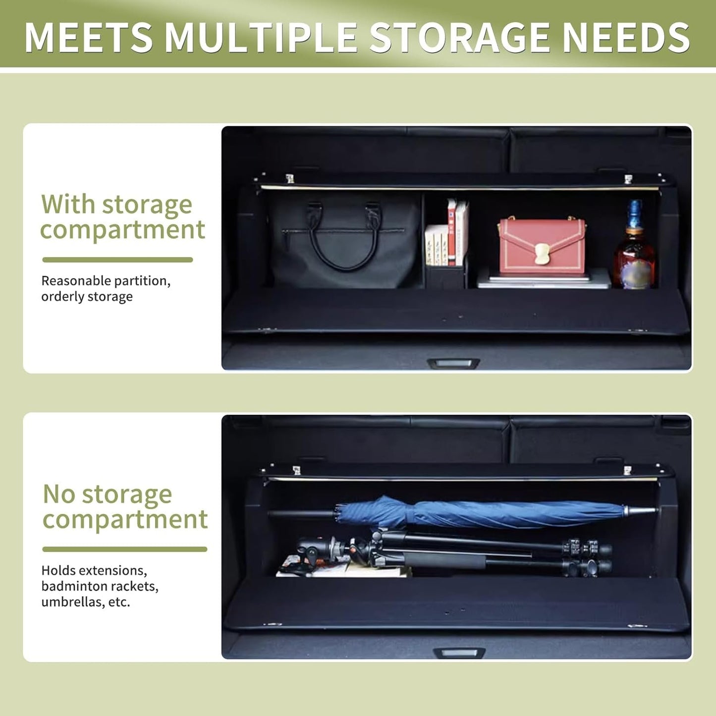 XCF Car Trunk Organizer for 2022-2023 Tesla Model Y (5-Seater), Leather Trunk Organizer with Lid and Push-pull Handle Large Suv Storage Organizer (Black, 37.01 x 11.42 x 12.2in)