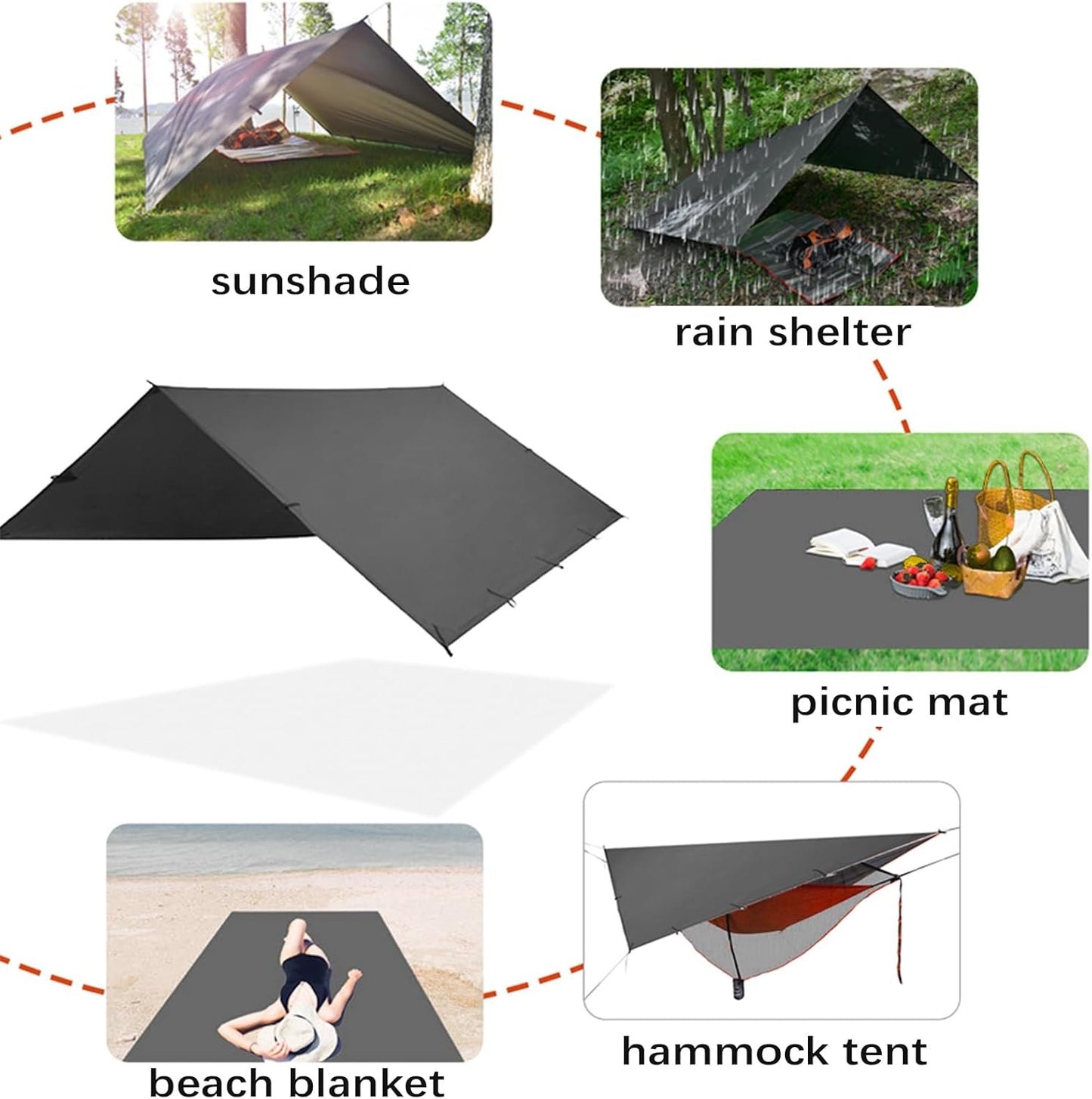KALINCO 10X13FT Tent Tarp, Picnic Mat Camping Tarp Tent Hammock Tarp, pu Waterproof Camping tarp Tent Rain Fly Picnic Mat Survival Shelter Sunshade
