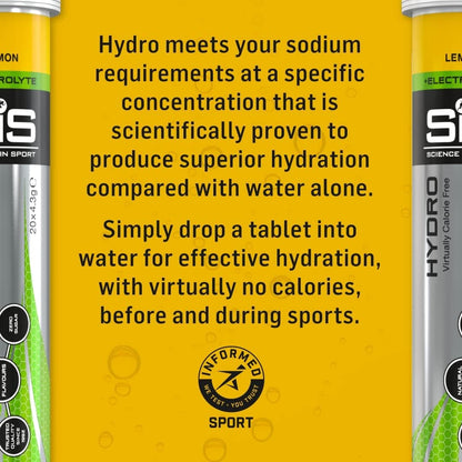 Science In Sport Hydro Electrolyte Tablets - Sugar Free Hydration Tablets, Essential Electrolytes to Reduce Fatigue & Aid Rehydration, Gluten Free, Lemon Flavour, 60 Servings, 3 Pack