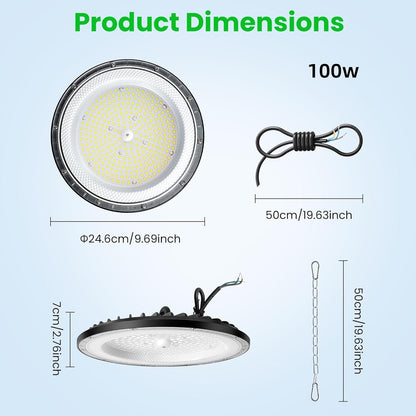 4 Pack 100W LED High Bay Light 15000LM, 6000K Super Bright UFO High Bay LED Shop Lights, IP65 Waterproof Commercial Lighting Fixture, LED Garage Lights Shop Lights for Workshop, Warehouse, Garage