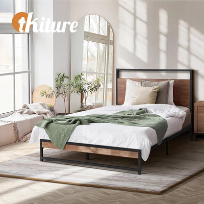 Oikiture Single Bed Frame with MDF Board and Metal Tube Bed Base Home Bedroom Furniture