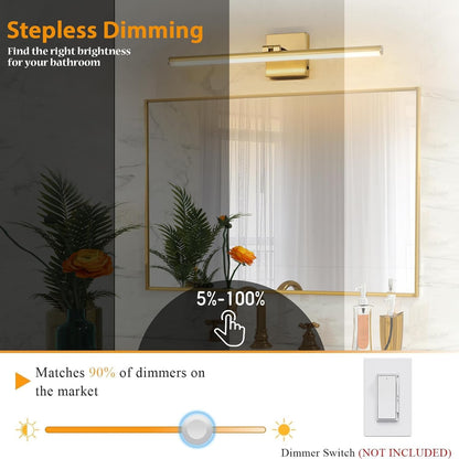 BrkNit 24 Inch LED Bathroom Vanity Light (3000K/4000K/6000K, Dimmable), Brass Modern Bathroom Light Fixture Over Mirror, Vanity Light Bar for Bathroom with Angle Adjustable