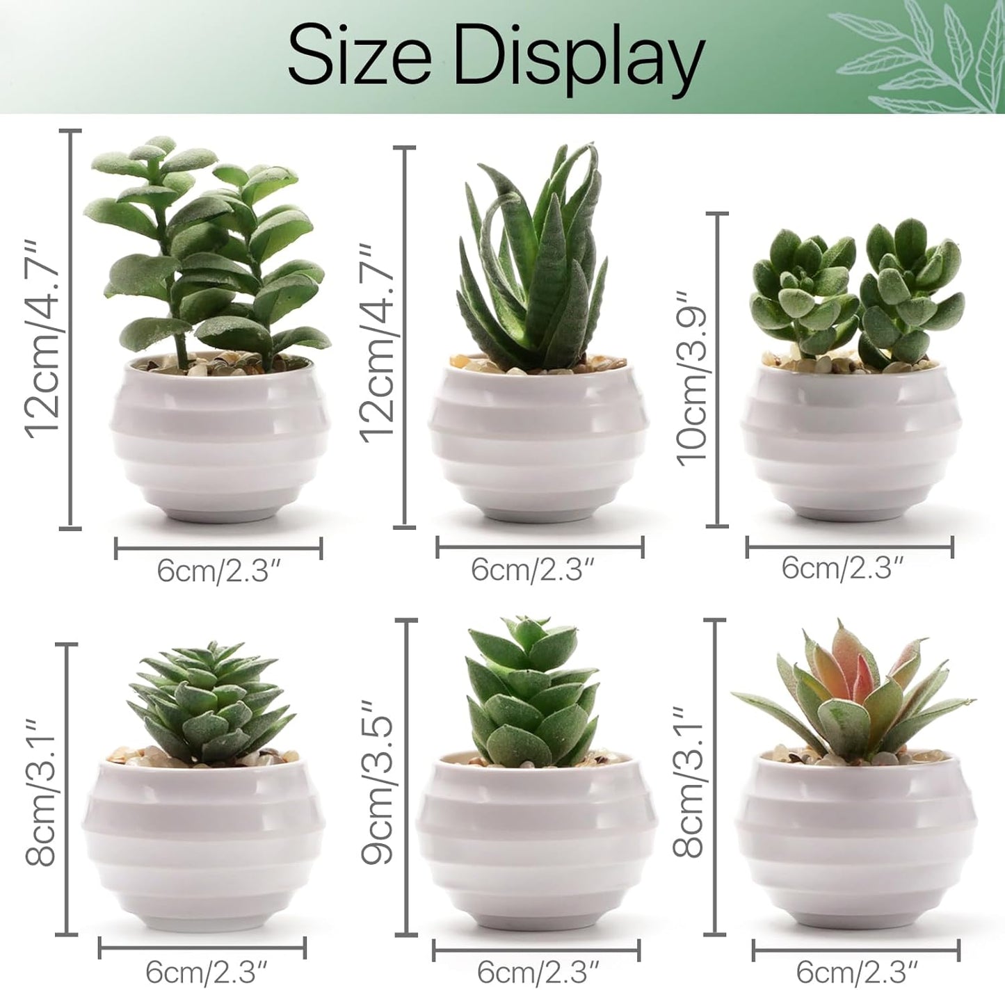 BERRYLION 6 Packs Succulents Fake Plants,Small Artificial Plants Indoor,Green Bookshelf Décor,Faux Plants for Home Décor,White Potted Fake Plant for Nightstand Decor
