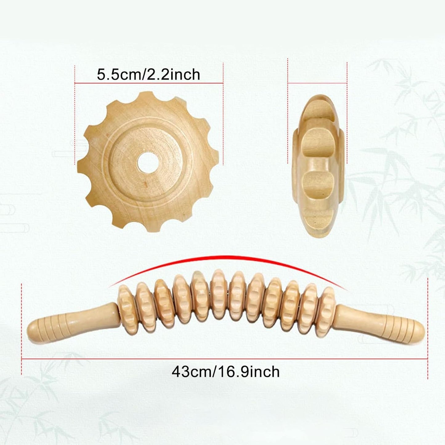 Xugoox Curved Wood Therapy Massage Roller for Waist and Thigh, Multi-Functional Body Roller Lymphatic Drainage Massager Roller for Cellulite Reduction and Muscle Tension, Natural Massager for Women and Men 16inch