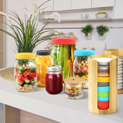 Mason Jar Lid Organizer (2pcs), Mason Jar Lid Storage Made of Bamboo, Suitable for Mason Lids/Canning Lids/Bamboo Lids One WIDE And One REGULAR Mouth