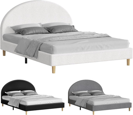 ALFORDSON Bed Frame Base Double Size with Boucle Fabric Upholstery, Bed Platform Foundation with Headboard for Mattress Topper, Calla Boucle White