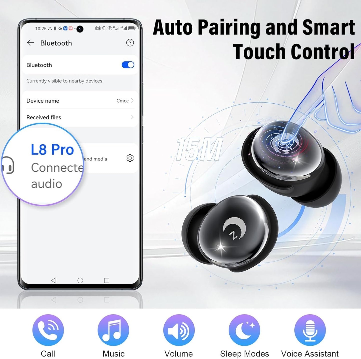 Sleep Earbuds, Bluetooth 5.4 Mini Wireless Ear Euds with Multifunctional Touch Screen, 48H Bass Stereo Headphones with Sleep Mode/5 EQ Modes/ENC Noise Cancelling, IPX7 Earphones for iOS Android