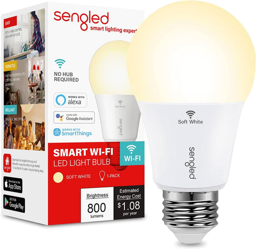 Sengled Alexa Light Bulb, WiFi Light Bulbs No Hub Required, Smart Bulbs that Work with Alexa, Google Home, Dimmable Smart LED Bulb, A19 Soft White (2700K), 800LM 60W Equivalent, 1 Pack