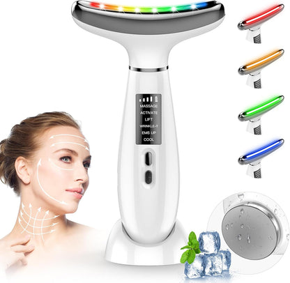 Electric Face Massager, Lifting Face Massager with 6 Modes at 45°C for Anti-Aging, Lifting and Firming Sagging Skin (4 Colour LED Mode - White)