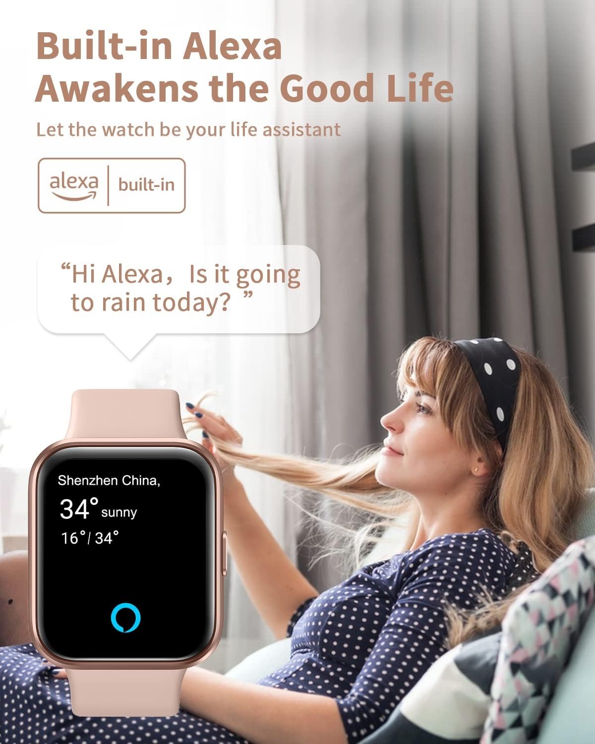Smart Watch for Women Men Bluetooth Call, Alexa Built-in 1.8'' HD Touch Screen Fitness Tracker Watch, Heart Rate Sleep Monitor Pedometer Message Reminder IP68 Waterproof Smartwatch for Android iOS