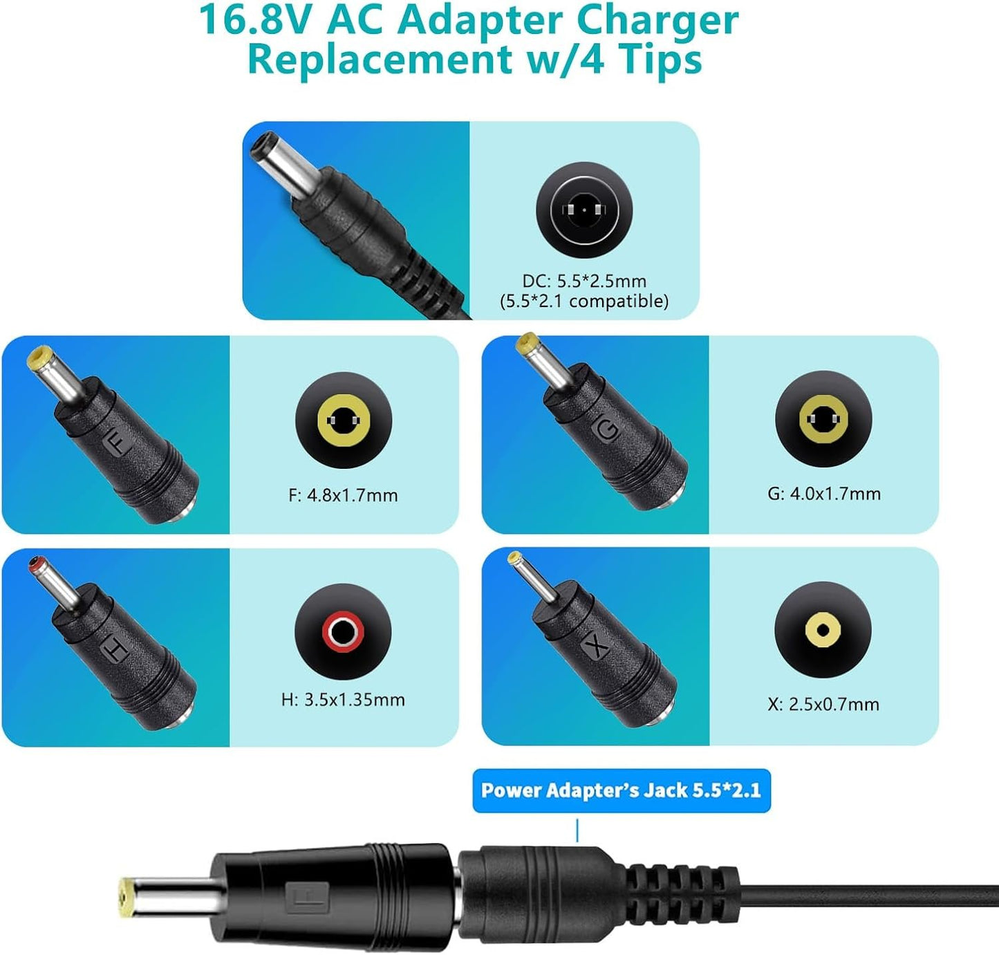 16.8V AC/DC Massage Gun Charger Adapter with 16.8V 0.8A 1A Massage Guns Power Supply Cord Cable (6.6Ft)
