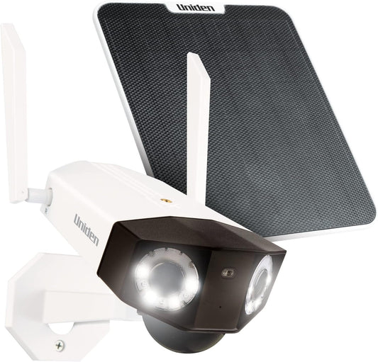 Uniden App Cam Solo Pano 100% Wirefree Smart 3K (6MP) Dual Lens Spotlight Security Camera with Solar Panel
