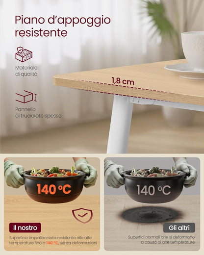 VASAGLE Dining Table, Kitchen Table, for 4-6 People, Modern Farmhouse, Heat Resistant Surface, Quick Assembly, 75 x 140 x 75 cm, Golden Oak and Cloud White KDT100N01