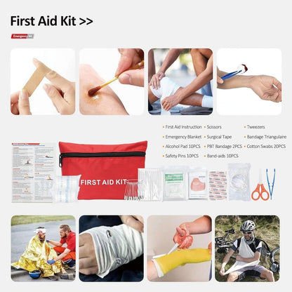 Car Emergency Kit,Multifunctional Roadside Assistance Auto Safety Tool with First Aid Kit, Jumper Cables, Tow Strap, Rain Coat, Tire Pressure Gauge for Your Car, Truck or SUV (Car Emergency Tool2)