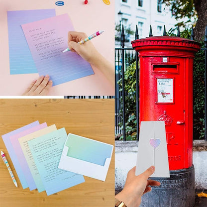 TIMESETL Stationery Letter Paper and Envelopes Set, Stationery Set with Lined Letter Writing Paper, 48 Stationary Paper + 24 Envelopes, Envelope Seal Sticker, 4 Gradient Colors