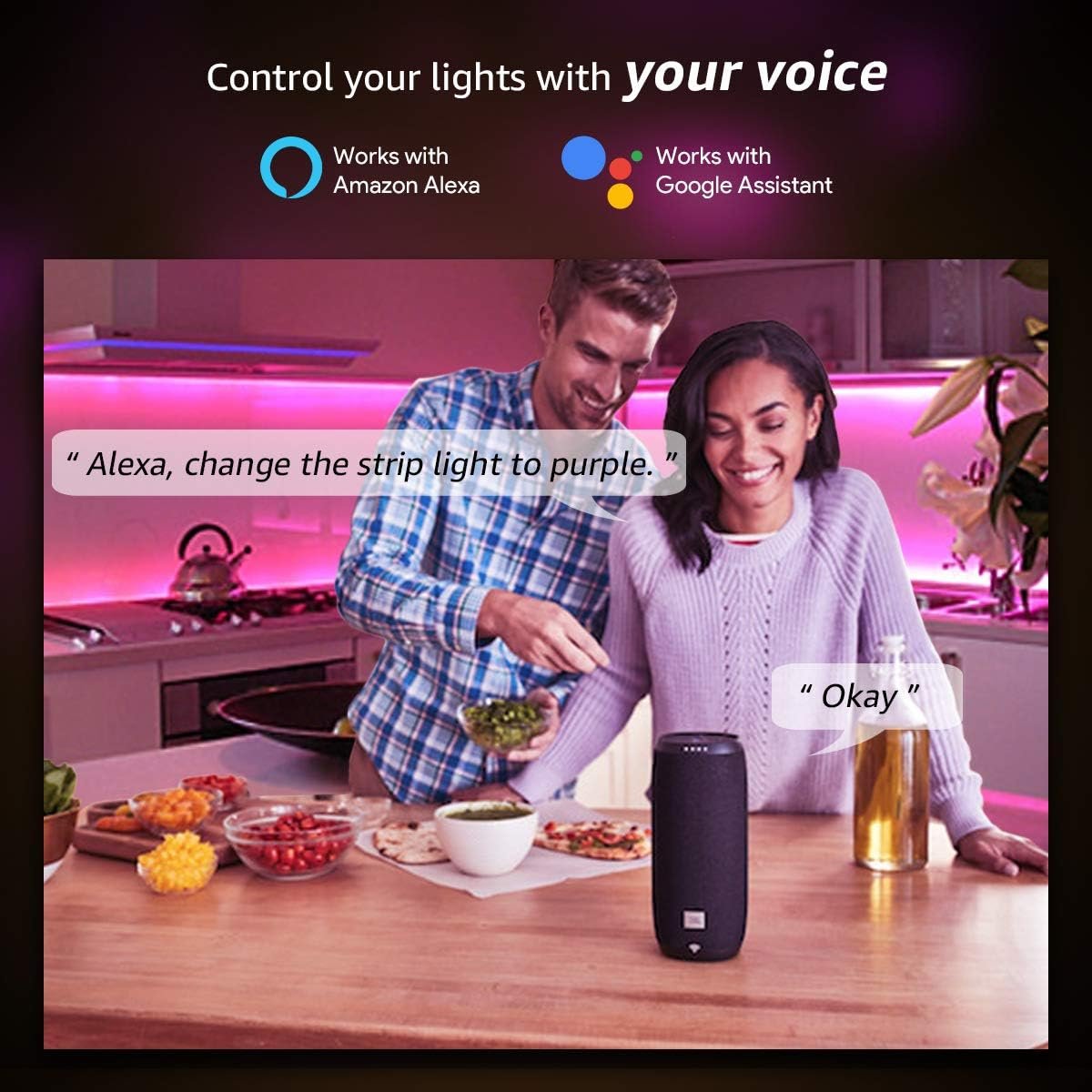 LE Smart Led Lights, 32.8ft(16.4ft*2) 300 LEDs WiFi LED Strip Lights, APP Control Smart LED Light Strip, Work with Alexa and Google Assistant, Non-Waterproof, No Hub Required(Only 2.4G WiFi Supported)